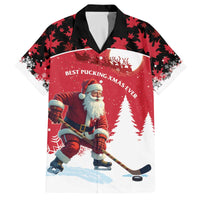 Personalized Canada Christmas Family Matching Off The Shoulder Long Sleeve Dress and Hawaiian Shirt Santa Claus Hockey Player - Maple Leaves Pattern - Wonder Print Shop