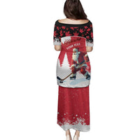 Personalized Canada Christmas Family Matching Puletasi and Hawaiian Shirt Santa Claus Hockey Player - Maple Leaves Pattern - Wonder Print Shop