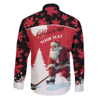 Personalized Canada Christmas Family Matching Tank Maxi Dress and Hawaiian Shirt Santa Claus Hockey Player - Maple Leaves Pattern - Wonder Print Shop