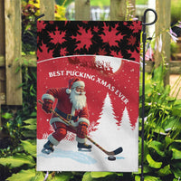 Canada Christmas Garden Flag Santa Claus Hockey Player - Maple Leaves Pattern - Wonder Print Shop