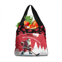 Canada Christmas Grocery Bag Santa Claus Hockey Player - Maple Leaves Pattern