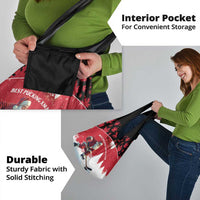 Canada Christmas Grocery Bag Santa Claus Hockey Player - Maple Leaves Pattern