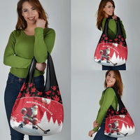 Canada Christmas Grocery Bag Santa Claus Hockey Player - Maple Leaves Pattern