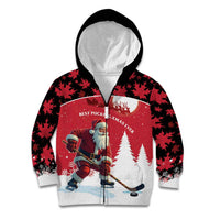 Personalized Canada Christmas Kid Hoodie Santa Claus Hockey Player - Maple Leaves Pattern - Wonder Print Shop
