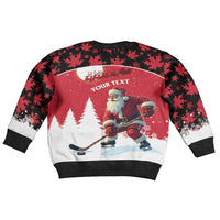 Personalized Canada Christmas Kid Ugly Christmas Sweater Santa Claus Hockey Player - Maple Leaves Pattern - Wonder Print Shop
