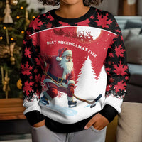 Personalized Canada Christmas Kid Ugly Christmas Sweater Santa Claus Hockey Player - Maple Leaves Pattern - Wonder Print Shop