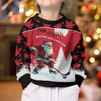 Personalized Canada Christmas Kid Ugly Christmas Sweater Santa Claus Hockey Player - Maple Leaves Pattern - Wonder Print Shop