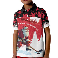 Personalized Canada Christmas Kid Polo Shirt Santa Claus Hockey Player - Maple Leaves Pattern - Wonder Print Shop