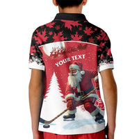 Personalized Canada Christmas Kid Polo Shirt Santa Claus Hockey Player - Maple Leaves Pattern - Wonder Print Shop