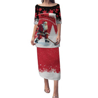 Personalized Canada Christmas Puletasi Santa Claus Hockey Player - Maple Leaves Pattern - Wonder Print Shop