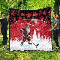 Canada Christmas Quilt Santa Claus Hockey Player - Maple Leaves Pattern - Wonder Print Shop