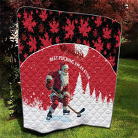 Canada Christmas Quilt Santa Claus Hockey Player - Maple Leaves Pattern - Wonder Print Shop