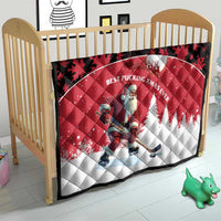 Canada Christmas Quilt Santa Claus Hockey Player - Maple Leaves Pattern - Wonder Print Shop