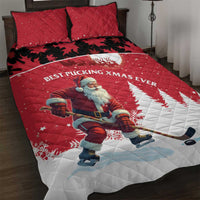 Canada Christmas Quilt Bed Set Santa Claus Hockey Player - Maple Leaves Pattern - Wonder Print Shop