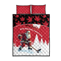 Canada Christmas Quilt Bed Set Santa Claus Hockey Player - Maple Leaves Pattern - Wonder Print Shop