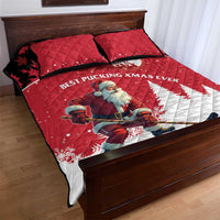 Canada Christmas Quilt Bed Set Santa Claus Hockey Player - Maple Leaves Pattern - Wonder Print Shop