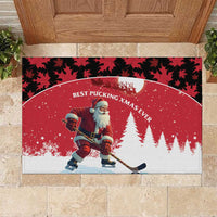 Canada Christmas Rubber Doormat Santa Claus Hockey Player - Maple Leaves Pattern - Wonder Print Shop