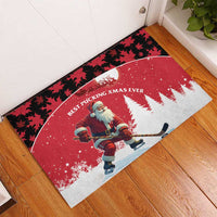 Canada Christmas Rubber Doormat Santa Claus Hockey Player - Maple Leaves Pattern - Wonder Print Shop