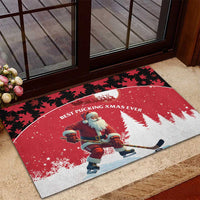 Canada Christmas Rubber Doormat Santa Claus Hockey Player - Maple Leaves Pattern - Wonder Print Shop