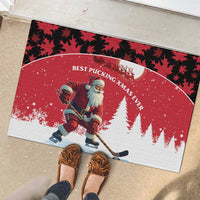 Canada Christmas Rubber Doormat Santa Claus Hockey Player - Maple Leaves Pattern - Wonder Print Shop