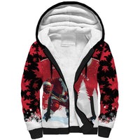 Personalized Canada Christmas Sherpa Hoodie Santa Claus Hockey Player - Maple Leaves Pattern - Wonder Print Shop