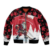 Personalized Canada Christmas Sleeve Zip Bomber Jacket Santa Claus Hockey Player - Maple Leaves Pattern - Wonder Print Shop
