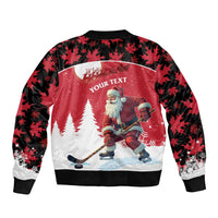 Personalized Canada Christmas Sleeve Zip Bomber Jacket Santa Claus Hockey Player - Maple Leaves Pattern - Wonder Print Shop
