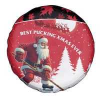 Canada Christmas Spare Tire Cover Santa Claus Hockey Player - Maple Leaves Pattern - Wonder Print Shop