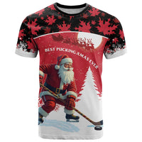 Personalized Canada Christmas T Shirt Santa Claus Hockey Player - Maple Leaves Pattern - Wonder Print Shop