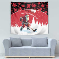 Canada Christmas Tapestry Santa Claus Hockey Player - Maple Leaves Pattern - Wonder Print Shop
