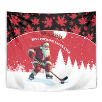 Canada Christmas Tapestry Santa Claus Hockey Player - Maple Leaves Pattern - Wonder Print Shop