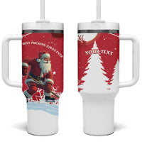 Personalized Canada Christmas Tumbler With Handle Santa Claus Hockey Player - Maple Leaves Pattern - Wonder Print Shop