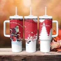 Personalized Canada Christmas Tumbler With Handle Santa Claus Hockey Player - Maple Leaves Pattern - Wonder Print Shop