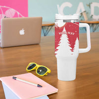 Personalized Canada Christmas Tumbler With Handle Santa Claus Hockey Player - Maple Leaves Pattern - Wonder Print Shop