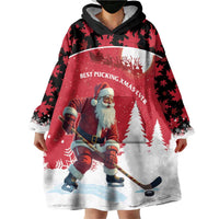 Personalized Canada Christmas Wearable Blanket Hoodie Santa Claus Hockey Player - Maple Leaves Pattern - Wonder Print Shop