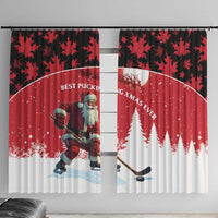 Canada Christmas Window Curtain Santa Claus Hockey Player - Maple Leaves Pattern - Wonder Print Shop