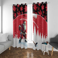 Canada Christmas Window Curtain Santa Claus Hockey Player - Maple Leaves Pattern - Wonder Print Shop