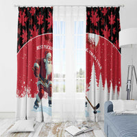 Canada Christmas Window Curtain Santa Claus Hockey Player - Maple Leaves Pattern - Wonder Print Shop
