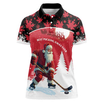 Personalized Canada Christmas Women Polo Shirt Santa Claus Hockey Player - Maple Leaves Pattern - Wonder Print Shop