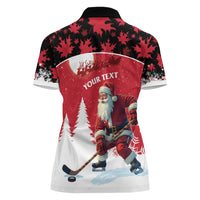 Personalized Canada Christmas Women Polo Shirt Santa Claus Hockey Player - Maple Leaves Pattern - Wonder Print Shop