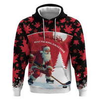Personalized Canada Christmas Zip Hoodie Santa Claus Hockey Player - Maple Leaves Pattern - Wonder Print Shop