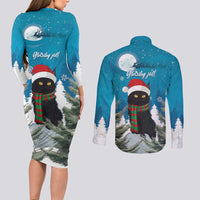 Iceland Christmas Couples Matching Long Sleeve Bodycon Dress and Long Sleeve Button Shirt Merry Yule Cat - Wonder Print Shop