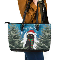 Iceland Christmas Leather Tote Bag Merry Yule Cat - Wonder Print Shop