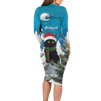 Iceland Christmas Long Sleeve Bodycon Dress Merry Yule Cat - Wonder Print Shop