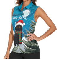 Iceland Christmas Women Sleeveless Polo Shirt Merry Yule Cat - Wonder Print Shop