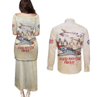 Tuskegee Red Tails Airmen Couples Matching Puletasi and Long Sleeve Button Shirt History Aviator Heroes Retro Style - Wonder Print Shop