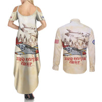 Tuskegee Red Tails Airmen Couples Matching Summer Maxi Dress and Long Sleeve Button Shirt History Aviator Heroes Retro Style - Wonder Print Shop