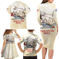Tuskegee Red Tails Airmen Family Matching Long Sleeve Bodycon Dress and Hawaiian Shirt History Aviator Heroes Retro Style - Wonder Print Shop