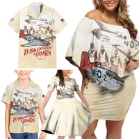 Tuskegee Red Tails Airmen Family Matching Off Shoulder Short Dress and Hawaiian Shirt History Aviator Heroes Retro Style - Wonder Print Shop