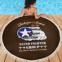 Tuskegee Airmen WWII Heroes Beach Blanket The Great American Aviators Brown Leather Pattern - Wonder Print Shop